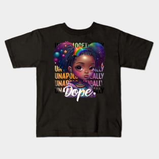 Unapologetically Dope Cute Black Girl Magic Rainbow Afro Puff Kids T-Shirt